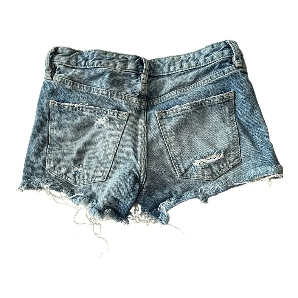 Free People‎ We The Free Denim Shorts Distressed Size 25 Button Fly